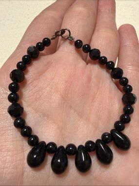 Sterling Silver 925 Black Teardrop Bead Necklace